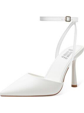 Women's White Rubber Pointed Closed Toe Ankle Strap Wedding Party High Heels